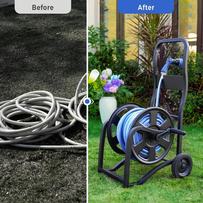 Garden Hose Reel Cart, Heavy Duty Metal Water Hose Cart with Wheels, Holds 200FT x 5/8" Hose, Leak-Proof Aluminum Water System, Anti-Burst Wheels, Ergonomic Crank, Outdoor Rust-Resistant