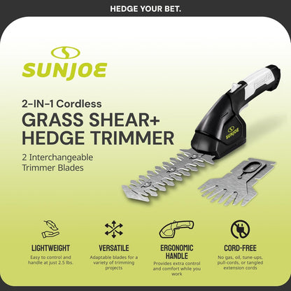 Cordless 2-in-1 Grass Shear Hedge Trimmer, 7.2V, 4in/6in Blade