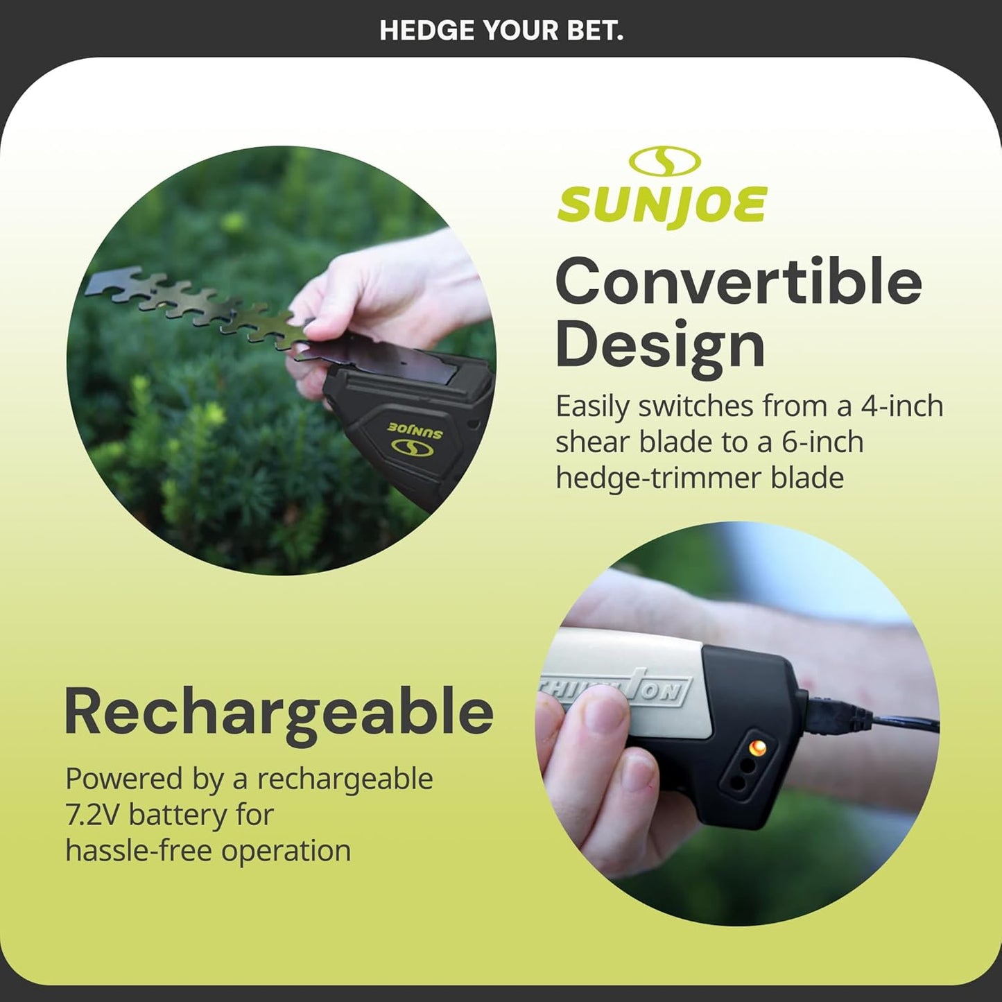 Cordless 2-in-1 Grass Shear Hedge Trimmer, 7.2V, 4in/6in Blade
