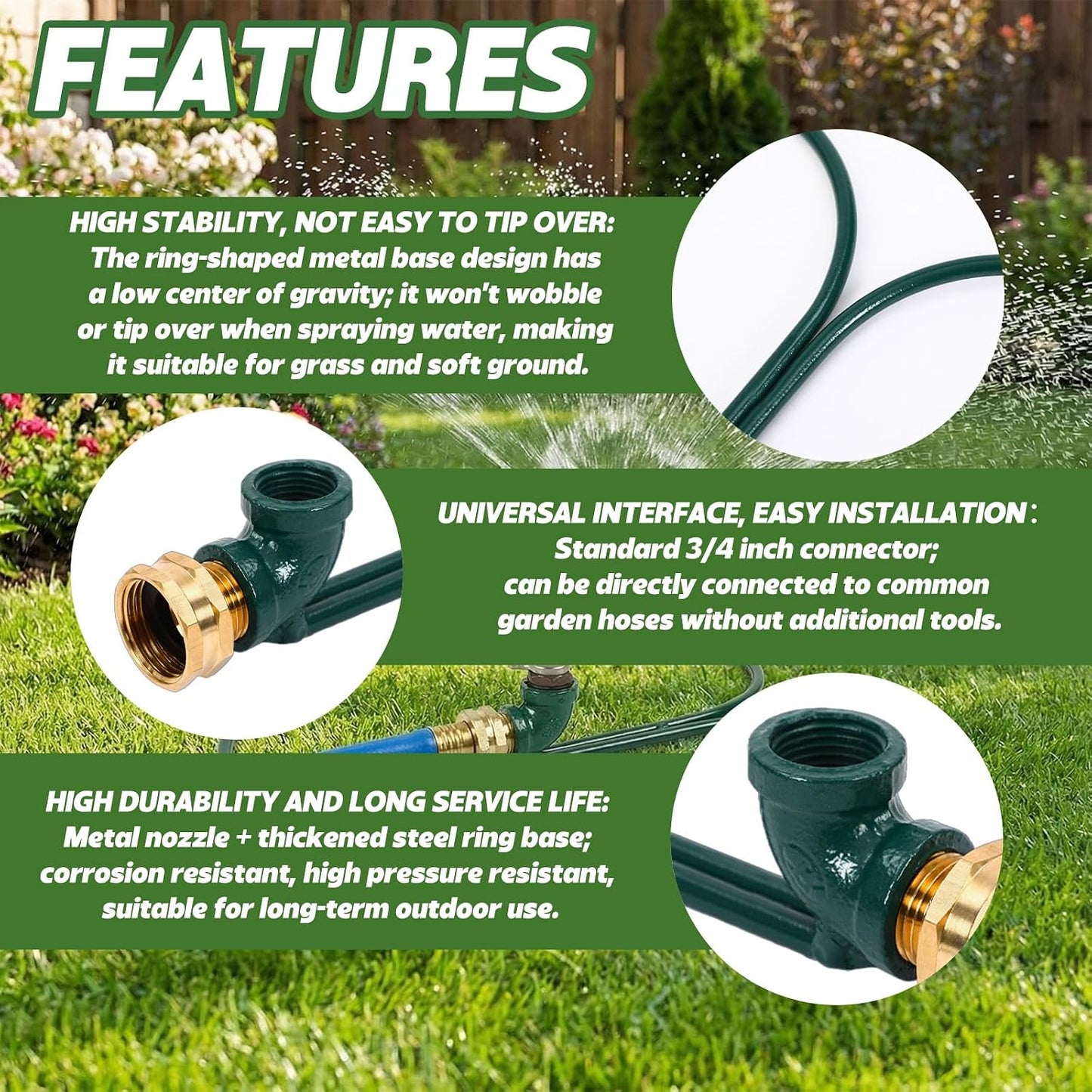 2 Pcs Ring Impact Sprinkler Base for Lawn Care 1/2" Head, Metal