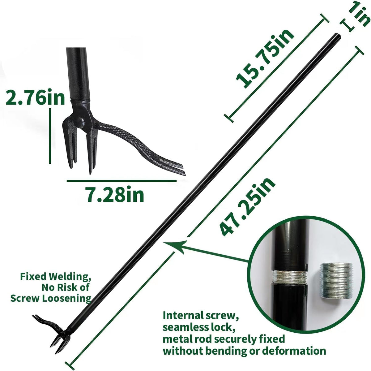 47.2IN Weed Puller Tool,Effortlessly Remove Weeds and Dandelion Roots,Non-Slip 4 Claw Steel Head - 100% Metal Stand Up Weeding Tool, No Bending or Kneeling Required- Ideal for Garden, Lawn, and Patio