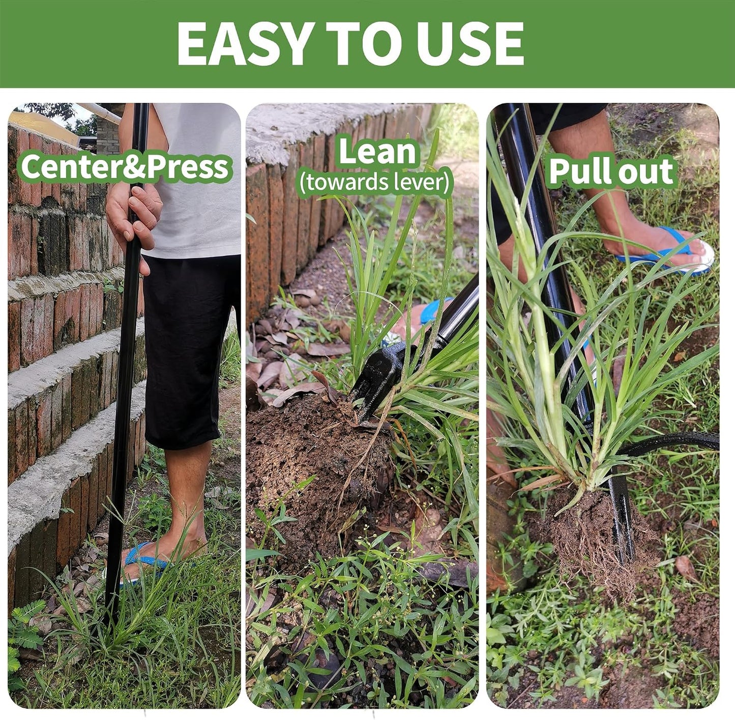 47.2IN Weed Puller Tool,Effortlessly Remove Weeds and Dandelion Roots,Non-Slip 4 Claw Steel Head - 100% Metal Stand Up Weeding Tool, No Bending or Kneeling Required- Ideal for Garden, Lawn, and Patio