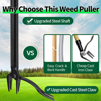 47.2IN Weed Puller Tool,Effortlessly Remove Weeds and Dandelion Roots,Non-Slip 4 Claw Steel Head - 100% Metal Stand Up Weeding Tool, No Bending or Kneeling Required- Ideal for Garden, Lawn, and Patio