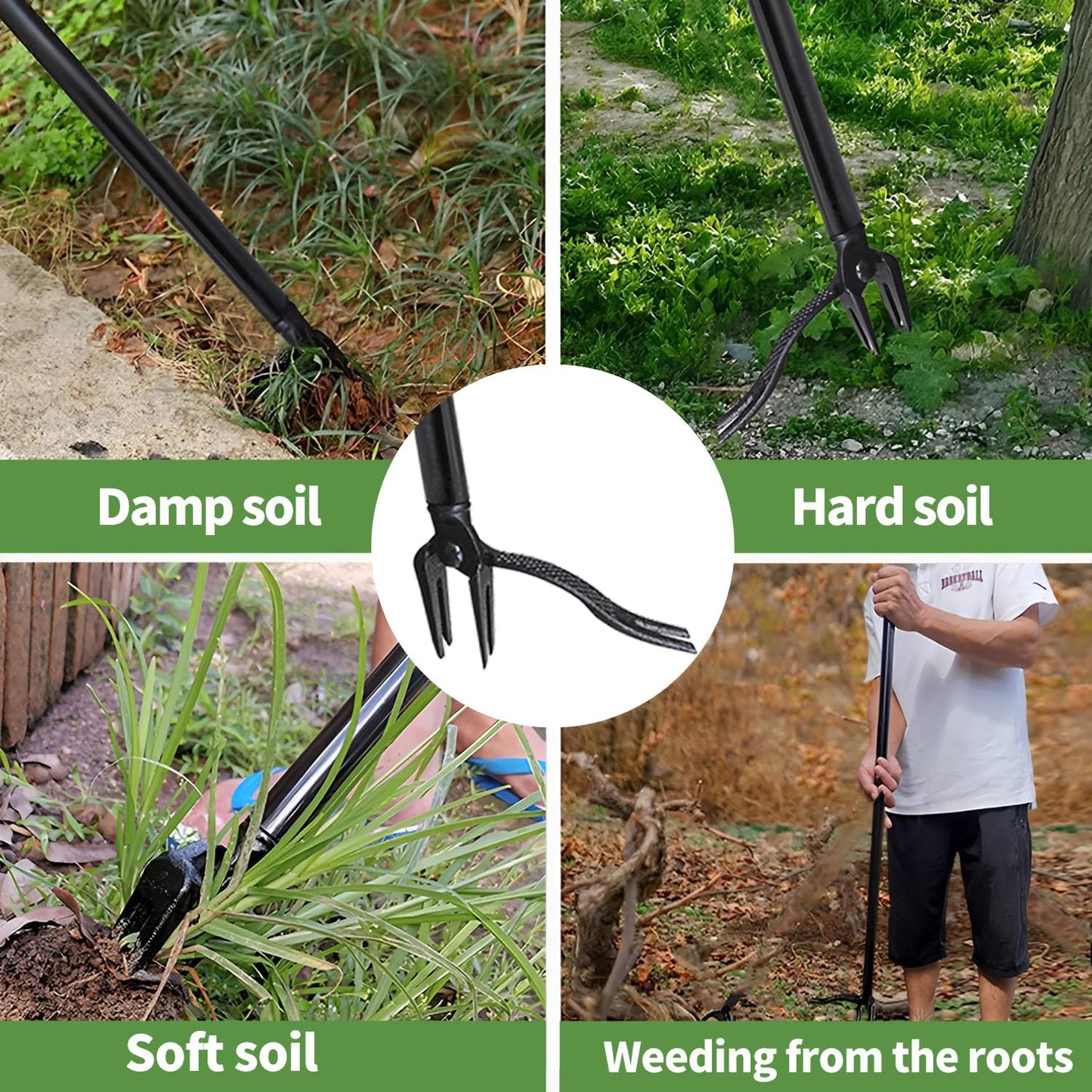 47.2IN Weed Puller Tool,Effortlessly Remove Weeds and Dandelion Roots,Non-Slip 4 Claw Steel Head - 100% Metal Stand Up Weeding Tool, No Bending or Kneeling Required- Ideal for Garden, Lawn, and Patio