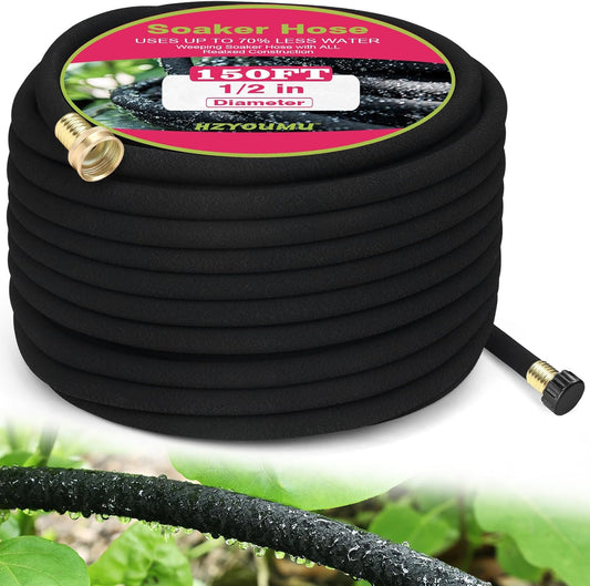 1/2 Inch 150 FT Round Soaker Hose for Garden and Lawn Irrigation