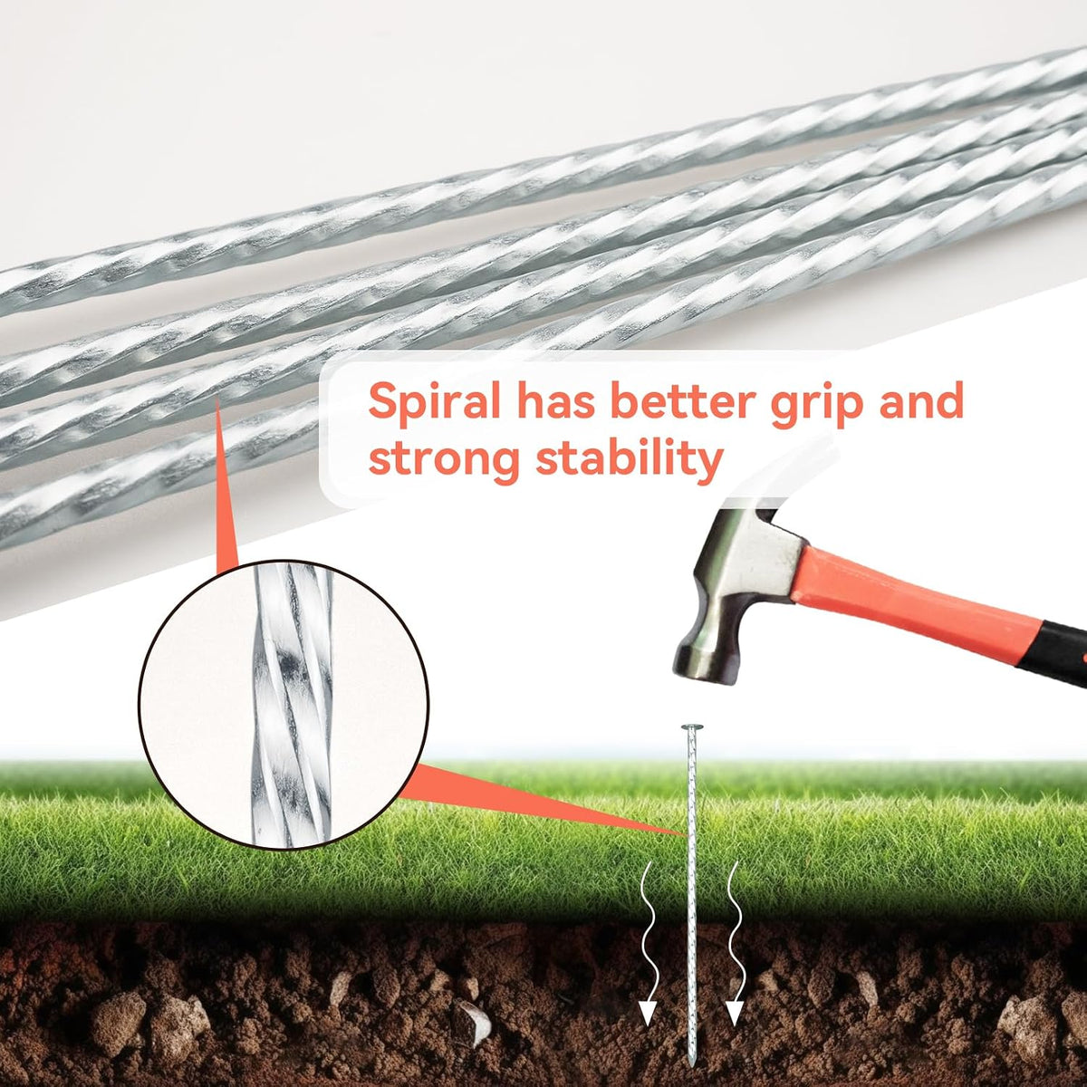 8" Heavy Duty Spiral Landscape Spikes - Solid Galvanized Metal Garden Stakes for Fixing Paver Edging, Weed Barriers, Artificial Turf, Tent and More (50)