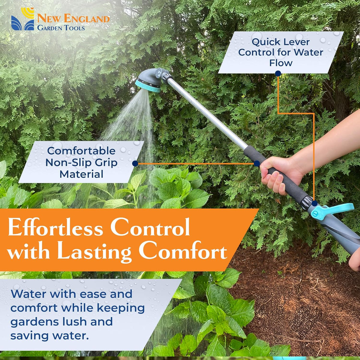 9-Pattern 36-inch Watering Wand 600004, 270° Pivot Head, Heavy-Duty Hose End Sprayer w/Lever Control for Fruit Trees, Yard Work, & Car Cleaning, Fits Outdoor Garden Hoses
