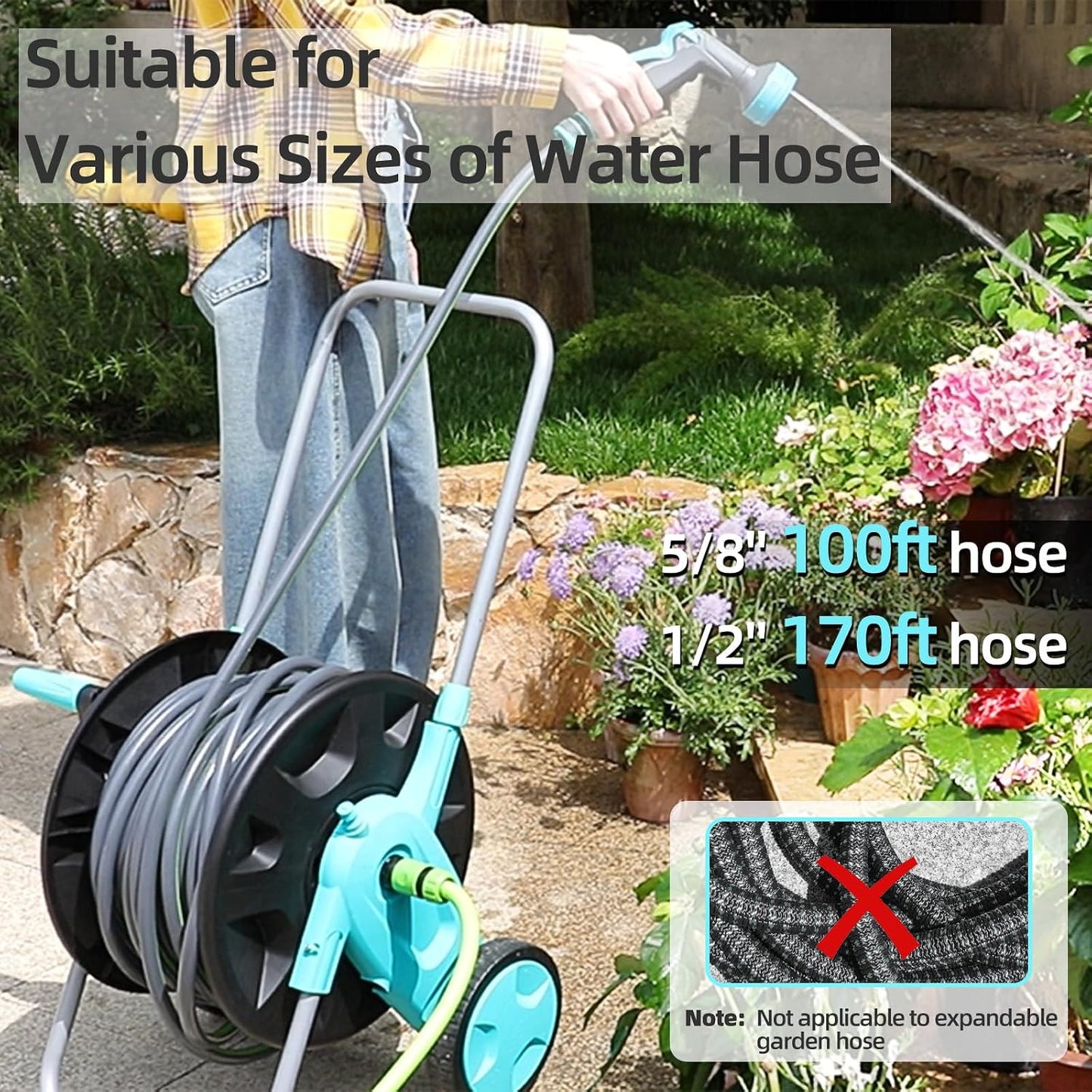 Garden Hose Reel Cart, Hold Up to 75-100 Ft of 5/8 Inch Hose