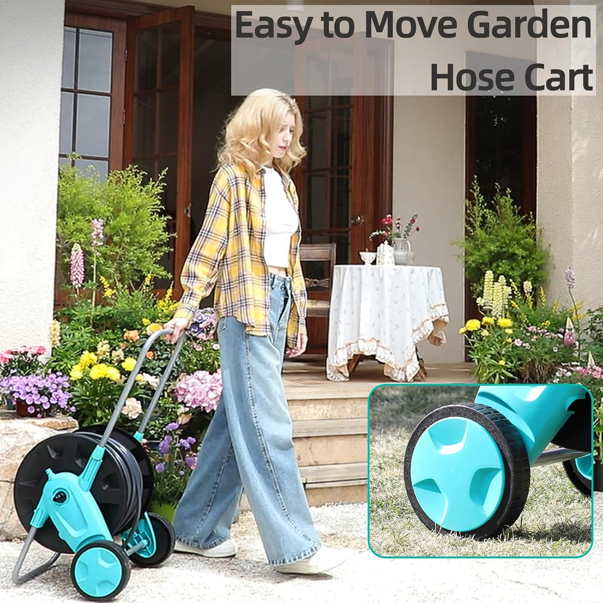 Garden Hose Reel Cart, Hold Up to 75-100 Ft of 5/8 Inch Hose