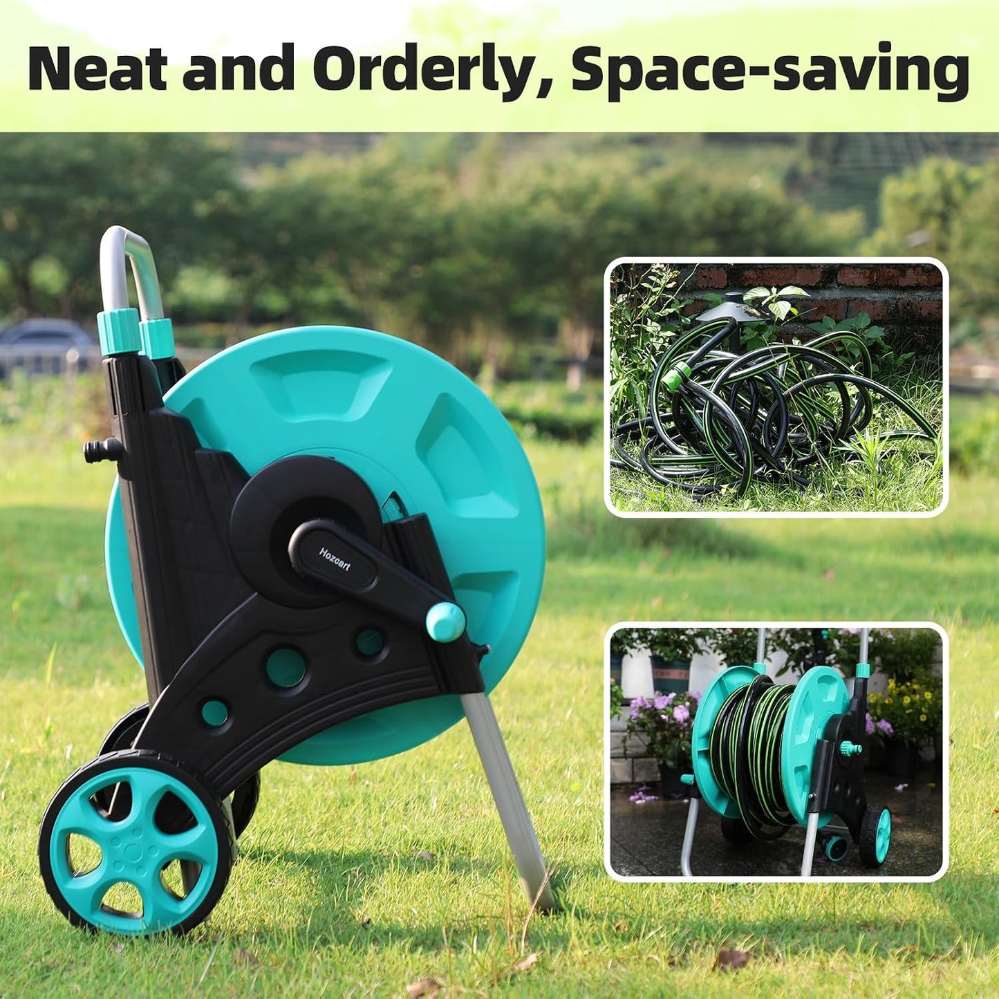 Garden Hose Reel Cart, Hold Up to 75-100 Ft of 5/8 Inch Hose