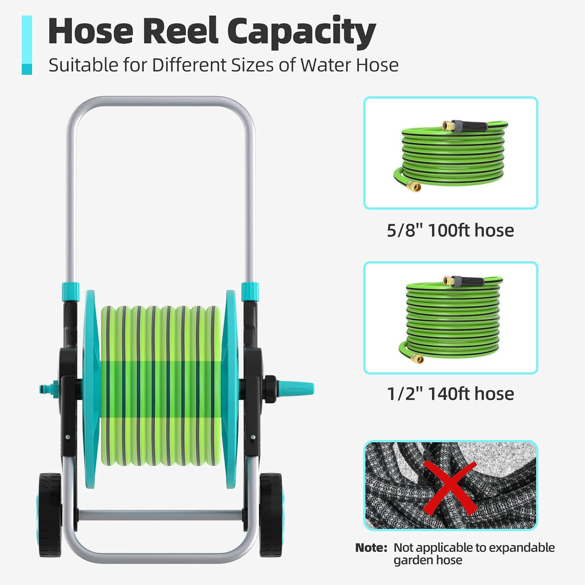 Garden Hose Reel Cart, Hold Up to 75-100 Ft of 5/8 Inch Hose