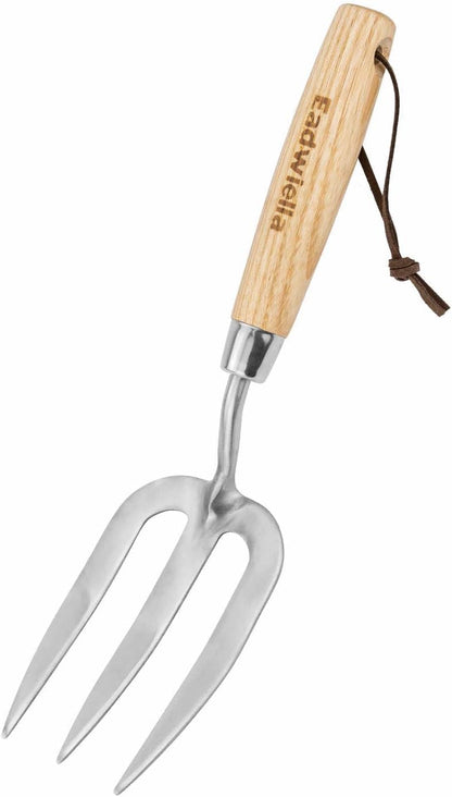 Garden Fork Hand Tool Small Weeding Fork 12 Inch with 3 Pointed Tines Wood Handle for Gardening Weeding Cultivating Digging Planting Transplanting Aerating Loosening Hard Soil