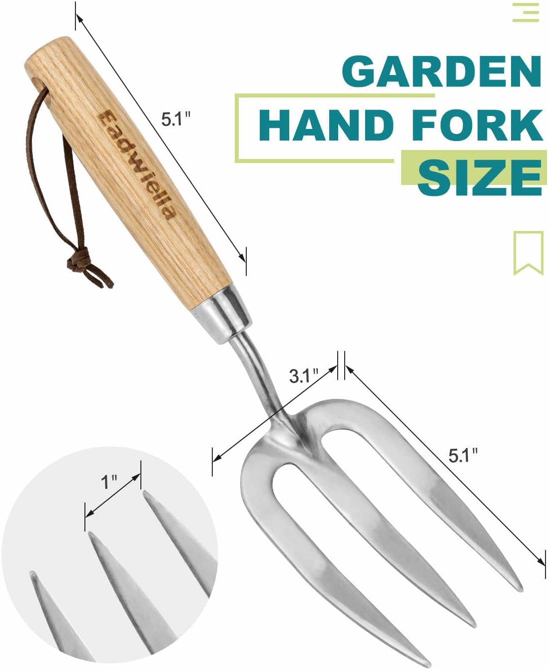 Garden Fork Hand Tool Small Weeding Fork 12 Inch with 3 Pointed Tines Wood Handle for Gardening Weeding Cultivating Digging Planting Transplanting Aerating Loosening Hard Soil