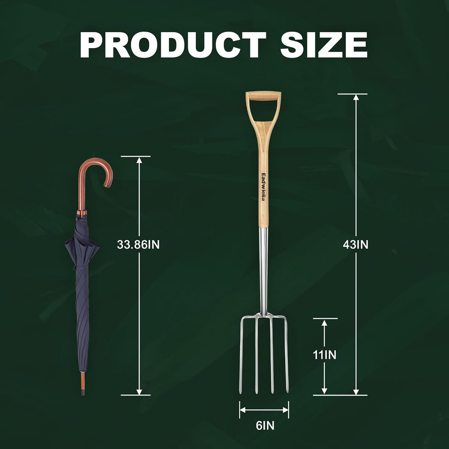 Garden Fork Hand Tool Small Weeding Fork 12 Inch with 3 Pointed Tines Wood Handle for Gardening Weeding Cultivating Digging Planting Transplanting Aerating Loosening Hard Soil