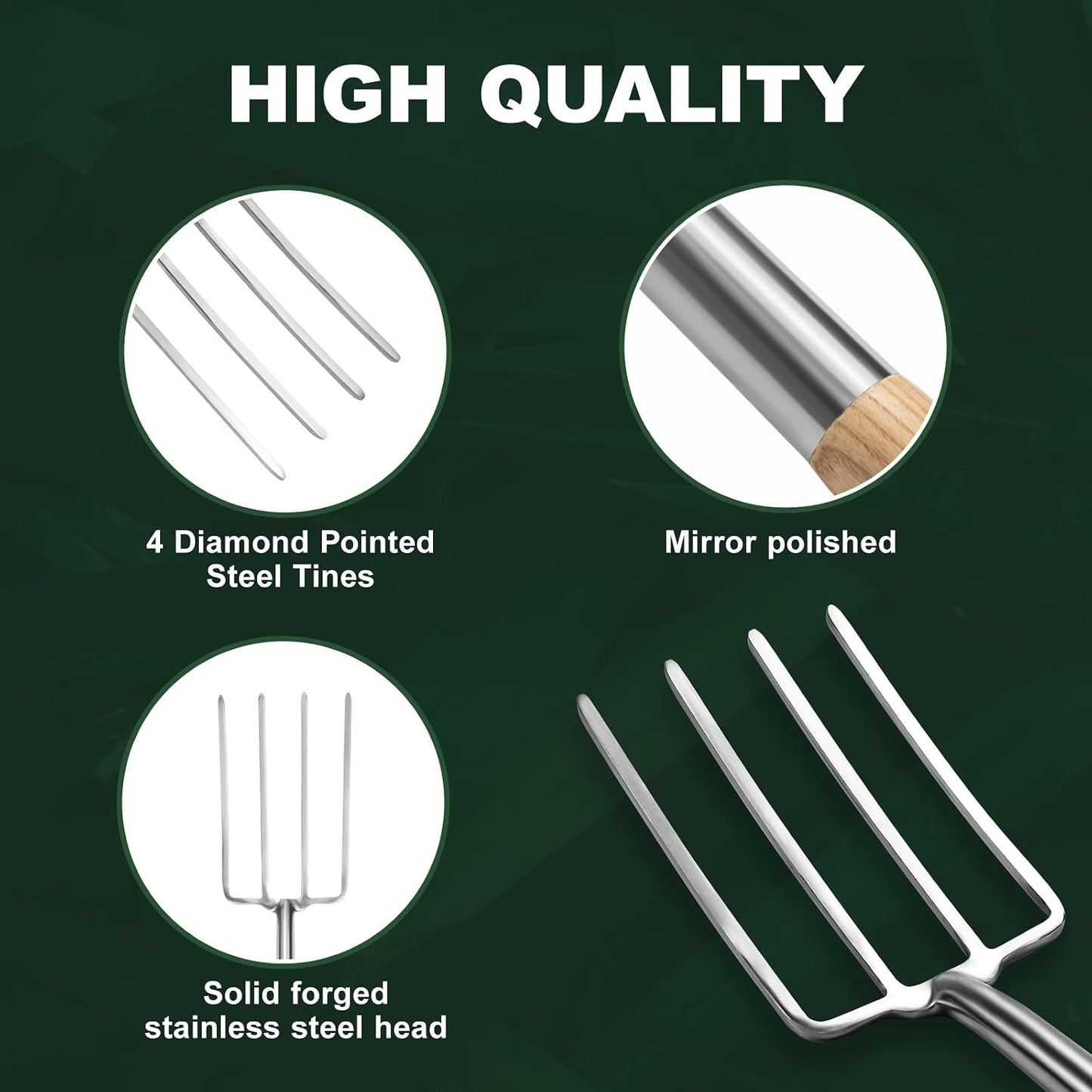 Garden Fork Hand Tool Small Weeding Fork 12 Inch with 3 Pointed Tines Wood Handle for Gardening Weeding Cultivating Digging Planting Transplanting Aerating Loosening Hard Soil