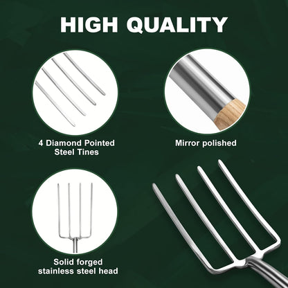 Garden Fork Hand Tool Small Weeding Fork 12 Inch with 3 Pointed Tines Wood Handle for Gardening Weeding Cultivating Digging Planting Transplanting Aerating Loosening Hard Soil
