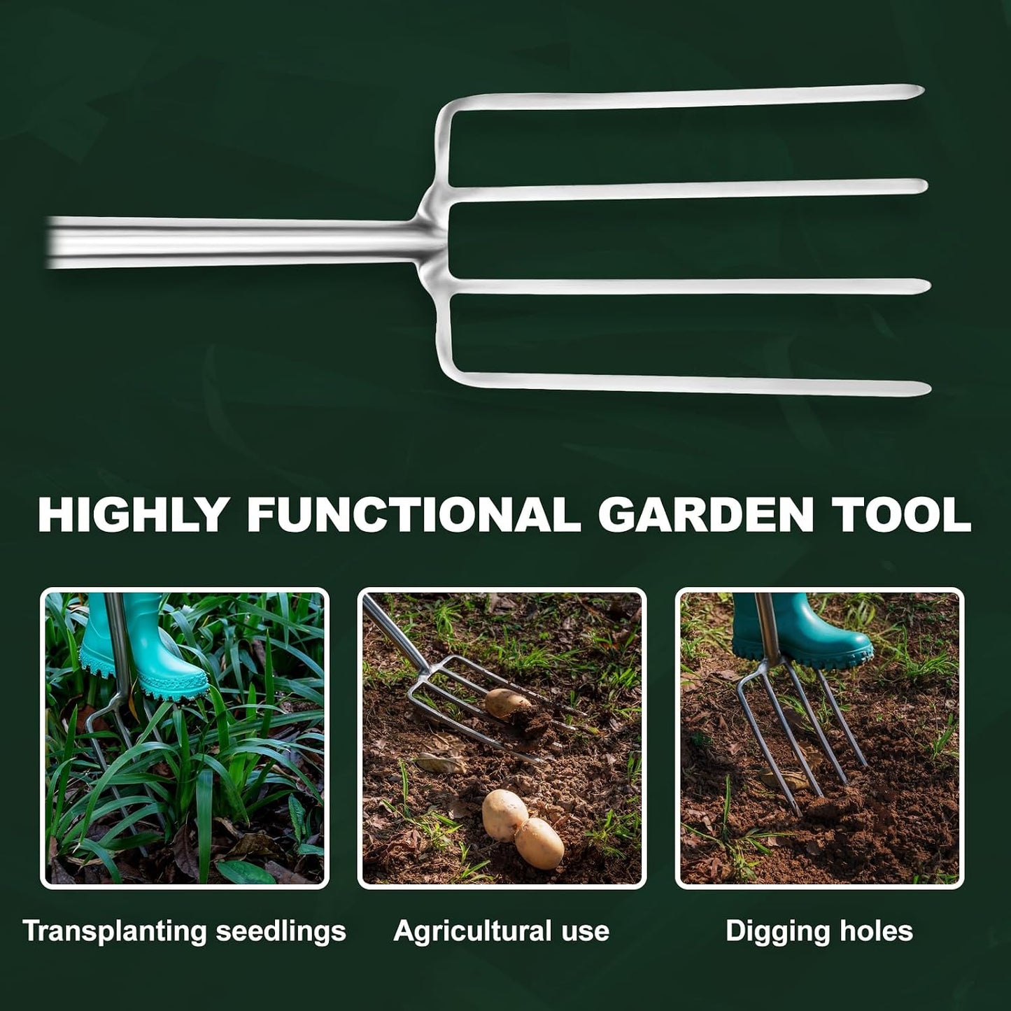 Garden Fork Hand Tool Small Weeding Fork 12 Inch with 3 Pointed Tines Wood Handle for Gardening Weeding Cultivating Digging Planting Transplanting Aerating Loosening Hard Soil