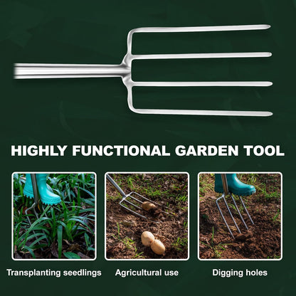 Garden Fork Hand Tool Small Weeding Fork 12 Inch with 3 Pointed Tines Wood Handle for Gardening Weeding Cultivating Digging Planting Transplanting Aerating Loosening Hard Soil