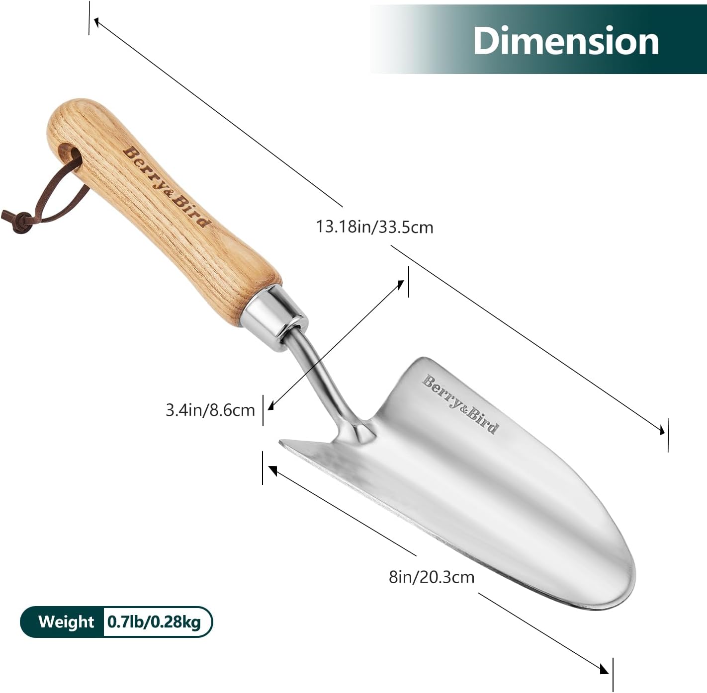 Oversized Soil Scoop, 12.9" Stainless Steel Gardening Scoop with Ash Wood Handle