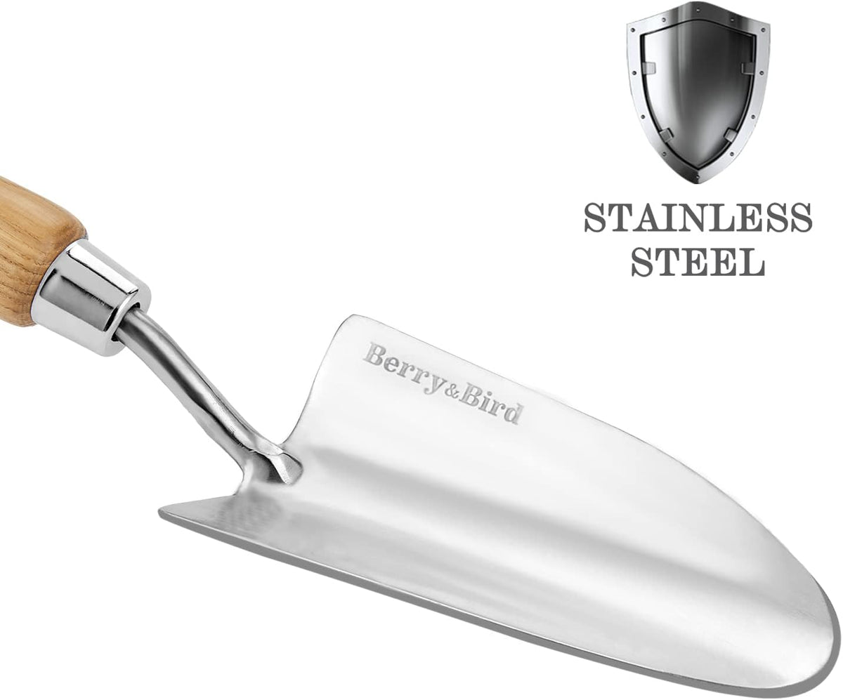 Oversized Soil Scoop, 12.9" Stainless Steel Gardening Scoop with Ash Wood Handle