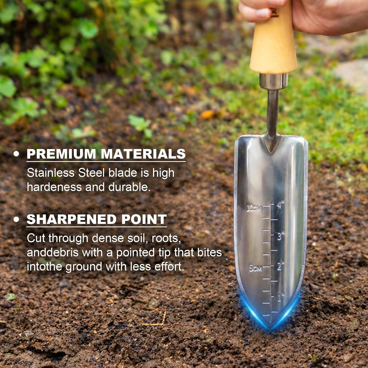 Oversized Soil Scoop, 12.9" Stainless Steel Gardening Scoop with Ash Wood Handle