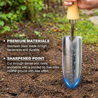 Oversized Soil Scoop, 12.9" Stainless Steel Gardening Scoop with Ash Wood Handle