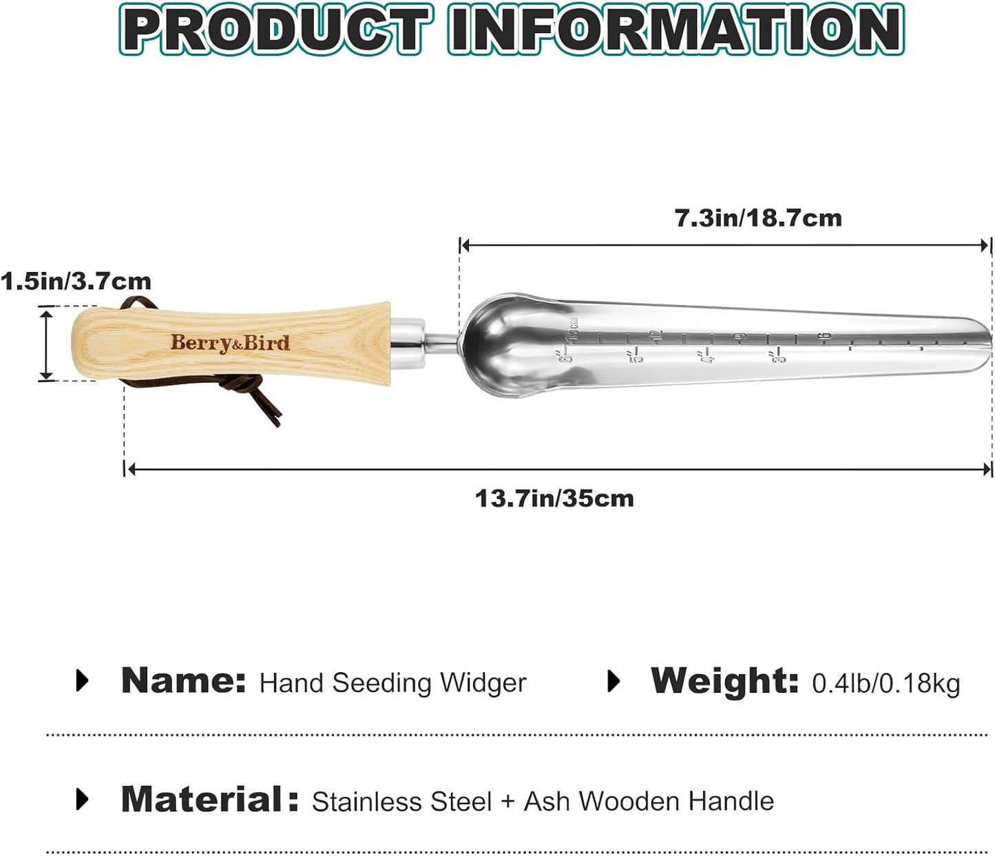 Oversized Soil Scoop, 12.9" Stainless Steel Gardening Scoop with Ash Wood Handle