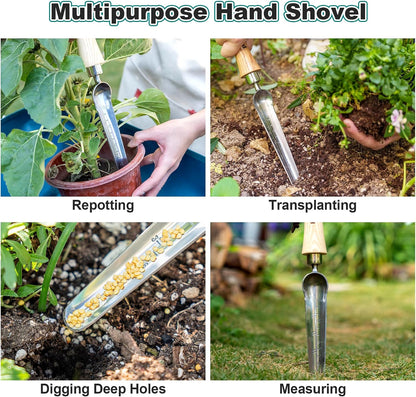 Oversized Soil Scoop, 12.9" Stainless Steel Gardening Scoop with Ash Wood Handle