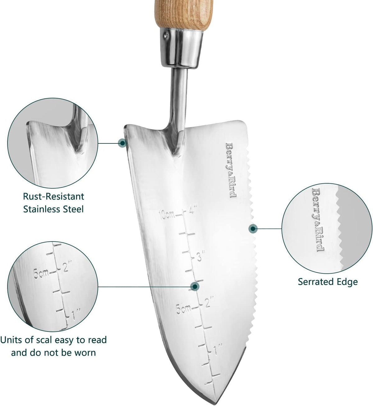 Oversized Soil Scoop, 12.9" Stainless Steel Gardening Scoop with Ash Wood Handle