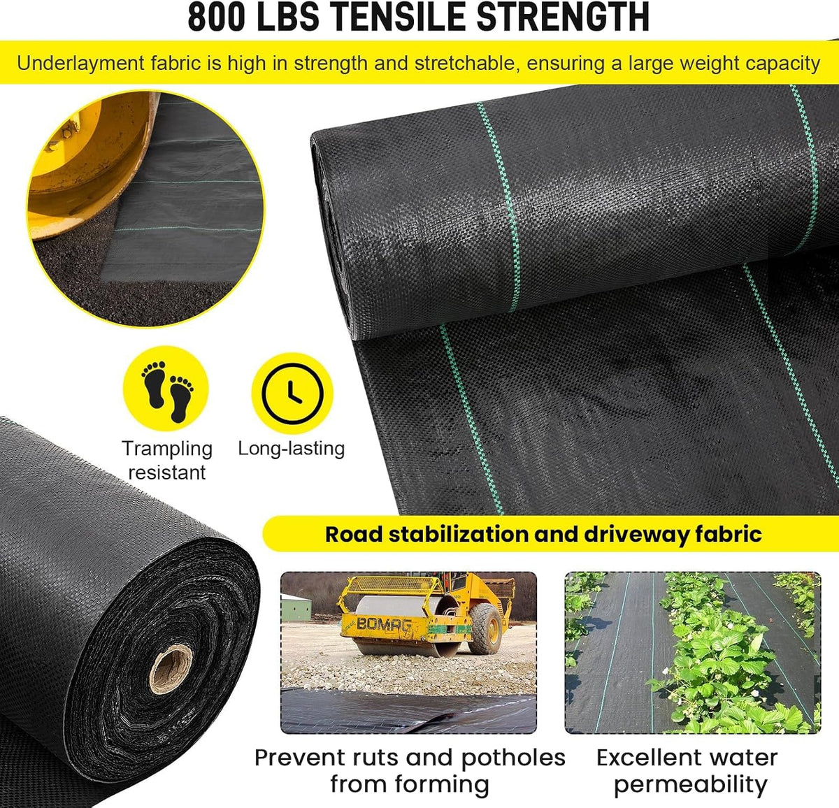 13x115ft Driveway Fabric,5OZ Commercial Heavy Duty Weed Barrier Fabric, Garden Landscape Fabric,French Drain Fabric for Erosion Control,Landscape Fabric,Weed Barrier,Construction Projects