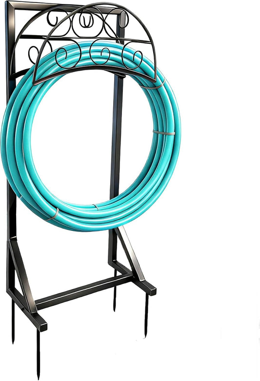 Garden Hose Holder, Heavy Duty 4 Spikes Water Hose Stand, Freestanding Hose Hanger Holds 150FT, Stable Hose Storage Organizer for Outside Yard Lawn