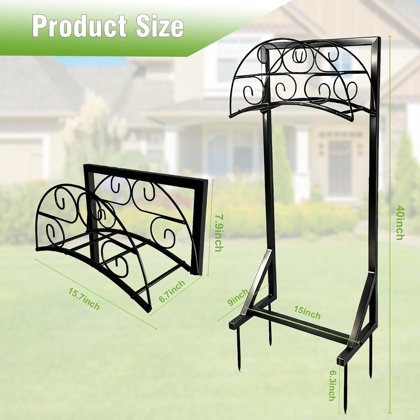 Garden Hose Holder, Heavy Duty 4 Spikes Water Hose Stand, Freestanding Hose Hanger Holds 150FT, Stable Hose Storage Organizer for Outside Yard Lawn
