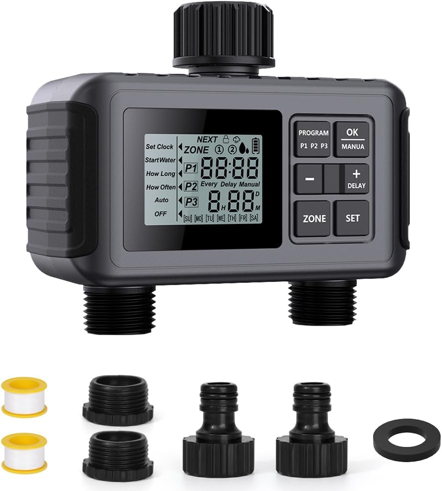 SGW07 Sprinkler Timer 2 Outlets, Programmable Water Hose Timer