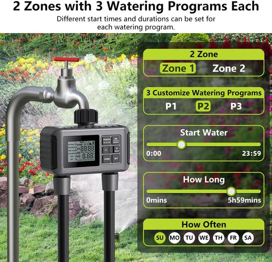 SGW07 Sprinkler Timer 2 Outlets, Programmable Water Hose Timer