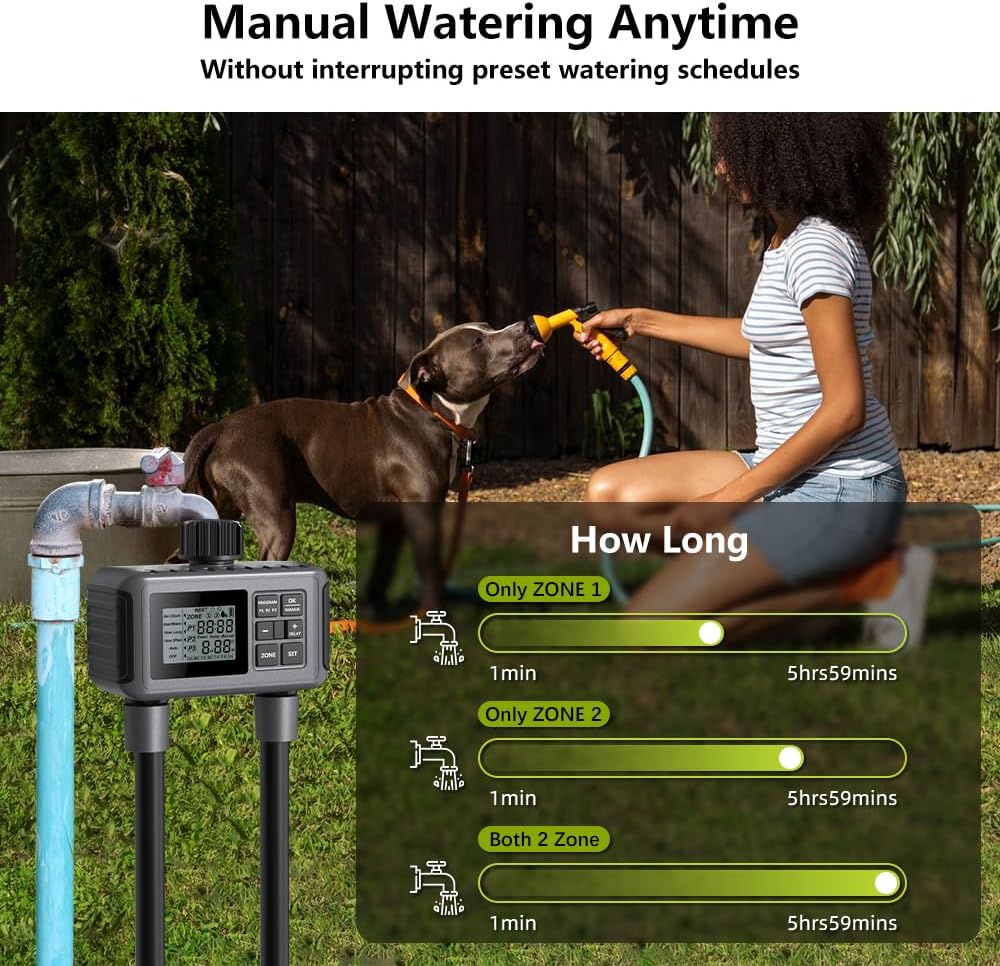 SGW07 Sprinkler Timer 2 Outlets, Programmable Water Hose Timer
