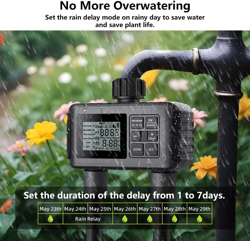 SGW07 Sprinkler Timer 2 Outlets, Programmable Water Hose Timer