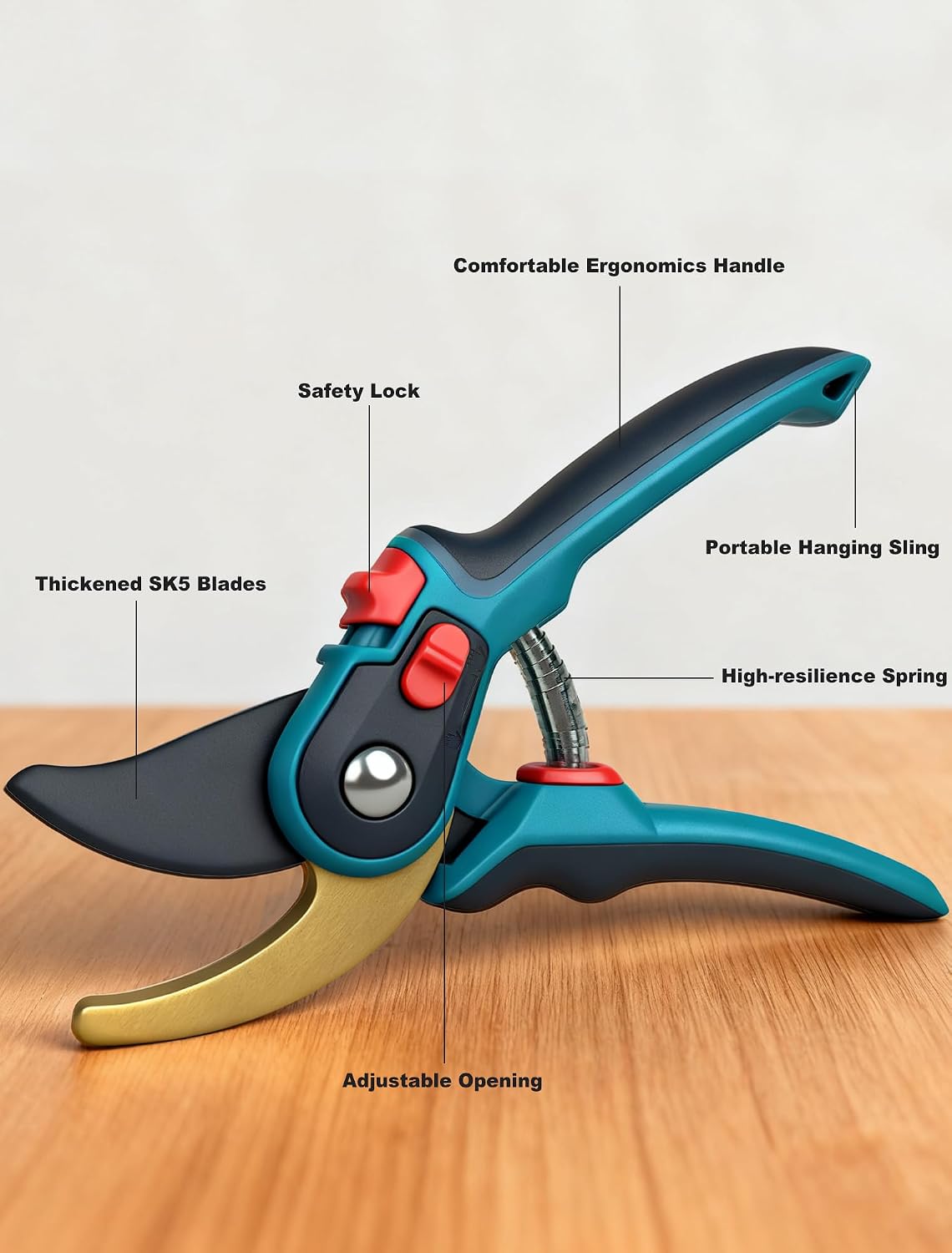 Pruning Shears, Garden Clipper with High-Elasticity Spring, Professional SK5 Steel Blades, Adjustable Handle Opening, Gardening Plant Pruners for Branch Cutting