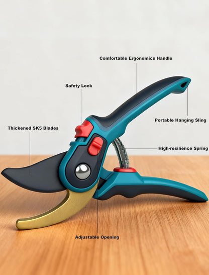Pruning Shears, Garden Clipper with High-Elasticity Spring, Professional SK5 Steel Blades, Adjustable Handle Opening, Gardening Plant Pruners for Branch Cutting