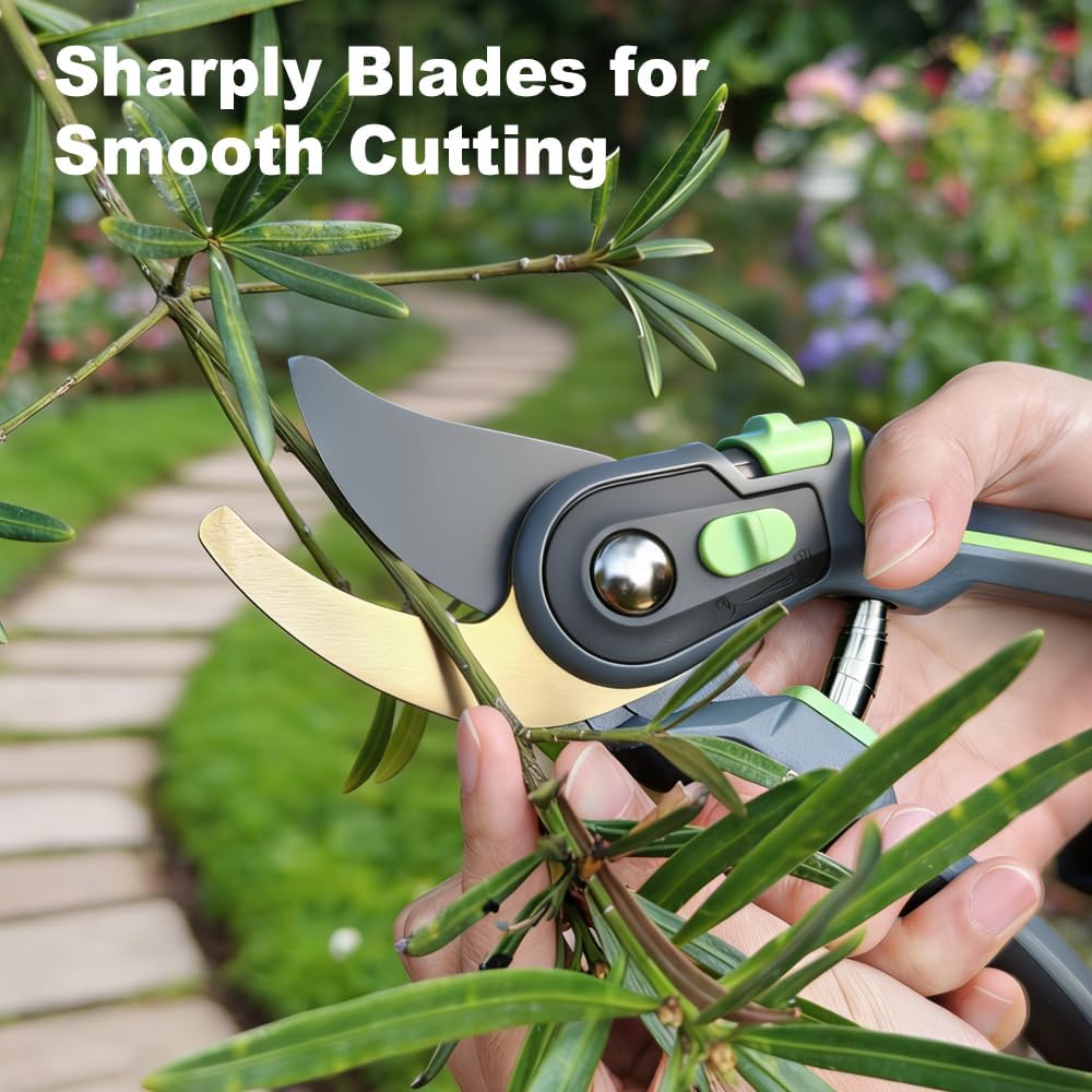 Pruning Shears, Garden Clipper with High-Elasticity Spring, Professional SK5 Steel Blades, Adjustable Handle Opening, Gardening Plant Pruners for Branch Cutting