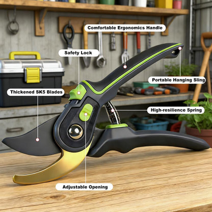Pruning Shears, Garden Clipper with High-Elasticity Spring, Professional SK5 Steel Blades, Adjustable Handle Opening, Gardening Plant Pruners for Branch Cutting