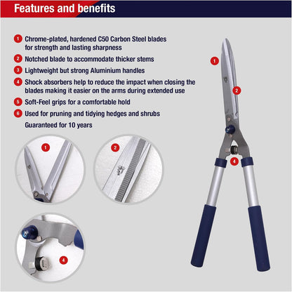 Razorsharp Notched Hedge Shears, Professional Garden Tool for Precision Trimming and Shaping, Quality Carbon Steel Blades