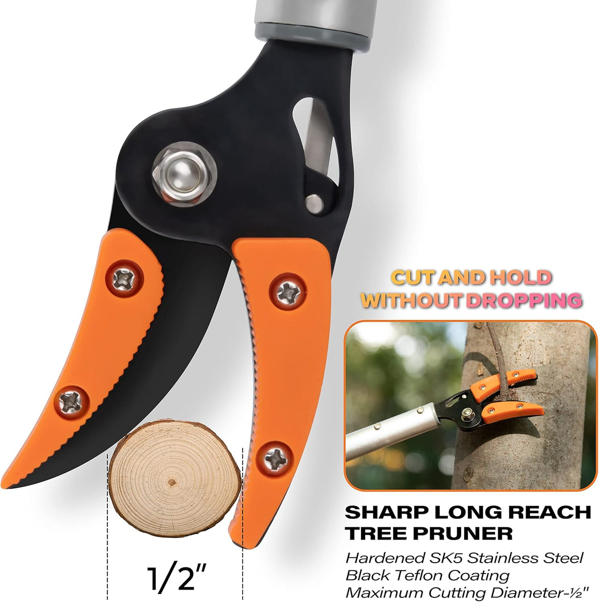 143010 Long Reach 3.5 ft (1.0m) Cut & Hold Bypass Pruner - Lightweight Aluminum, Rust-Resistant, Ergonomic Grip, 1/4" Max Cut - Ideal for Precision Gardening & Pruning