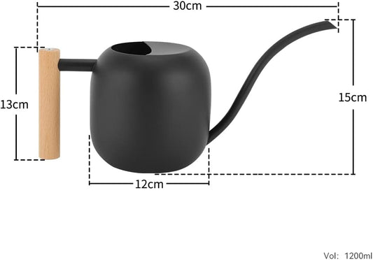 Watering Can 45 oz Long Spout Wooden Handle Stainless Steel