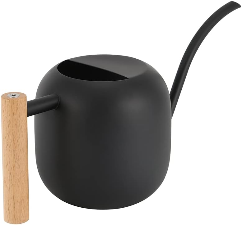 Watering Can 45 oz Long Spout Wooden Handle Stainless Steel