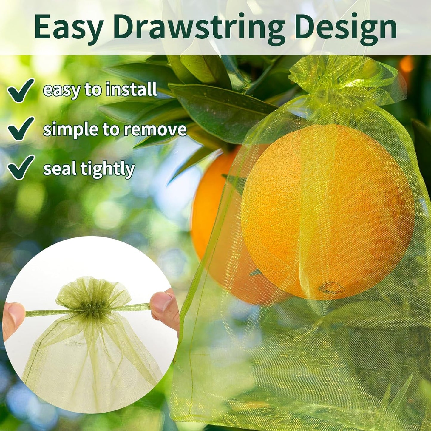 50 Pcs Fruit Protection Bags, 4×6 in Mesh Cover Nets for Tree, Green
