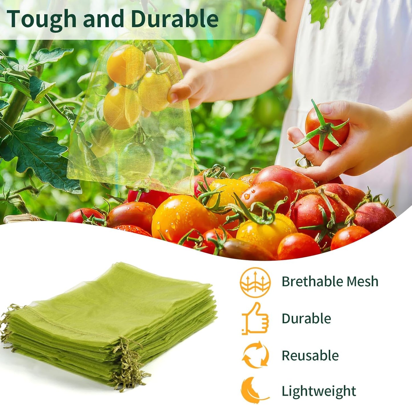 50 Pcs Fruit Protection Bags, 4×6 in Mesh Cover Nets for Tree, Green