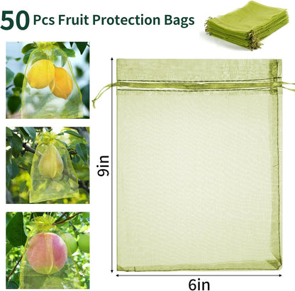 50 Pcs Fruit Protection Bags, 4×6 in Mesh Cover Nets for Tree, Green