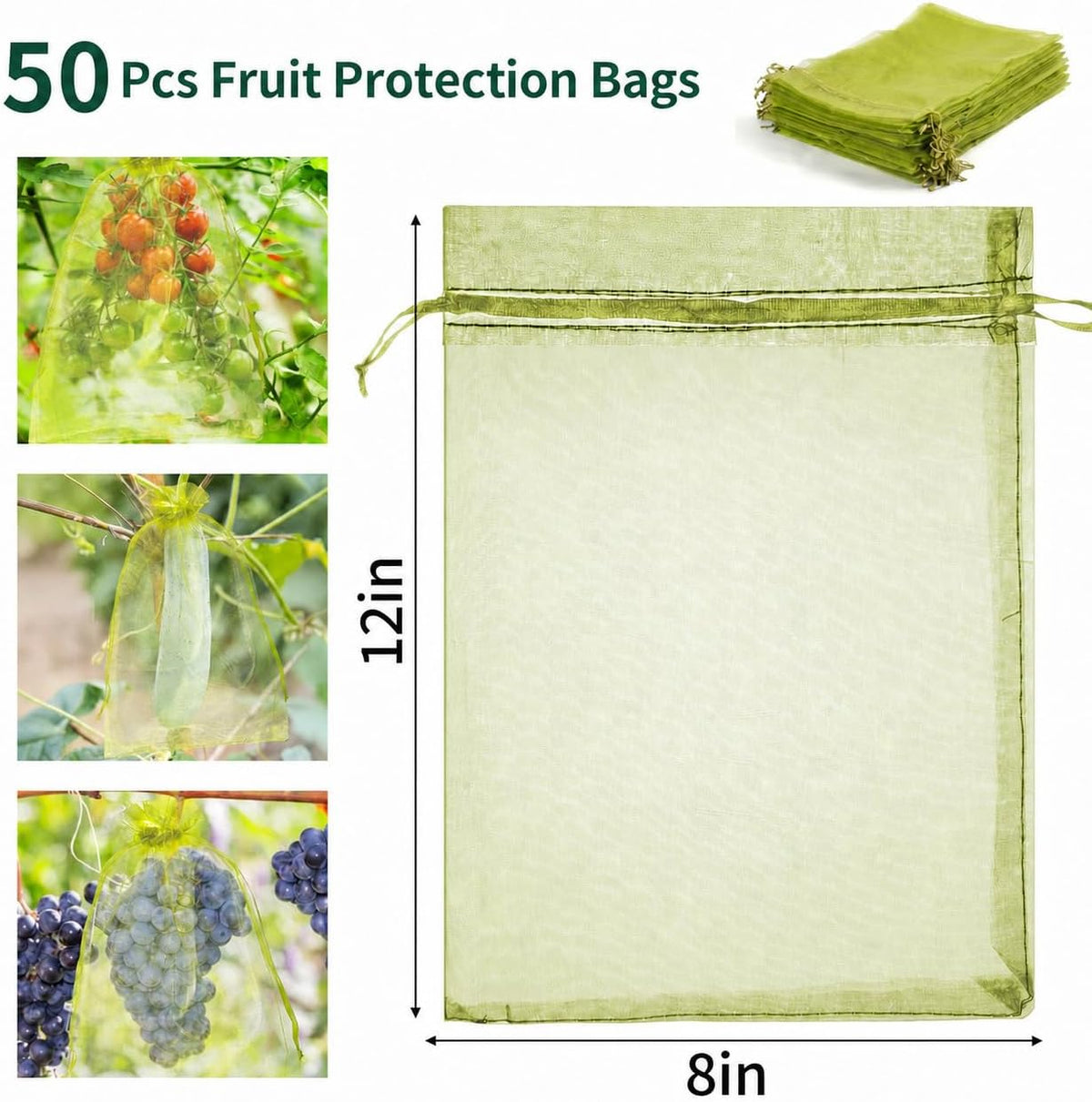 50 Pcs Fruit Protection Bags, 4×6 in Mesh Cover Nets for Tree, Green