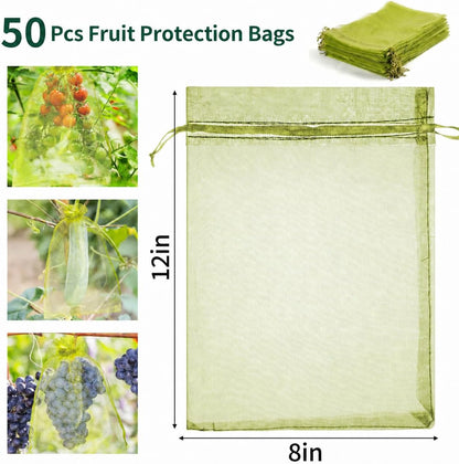 50 Pcs Fruit Protection Bags, 4×6 in Mesh Cover Nets for Tree, Green