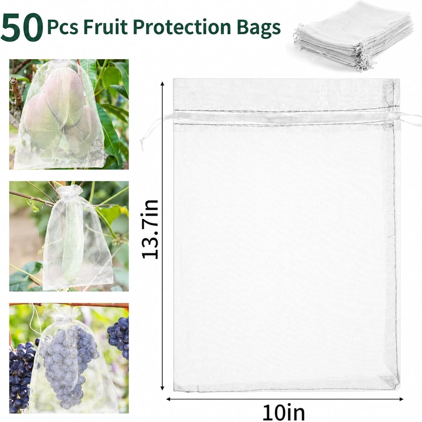 50 Pcs Fruit Protection Bags, 4×6 in Mesh Cover Nets for Tree, Green